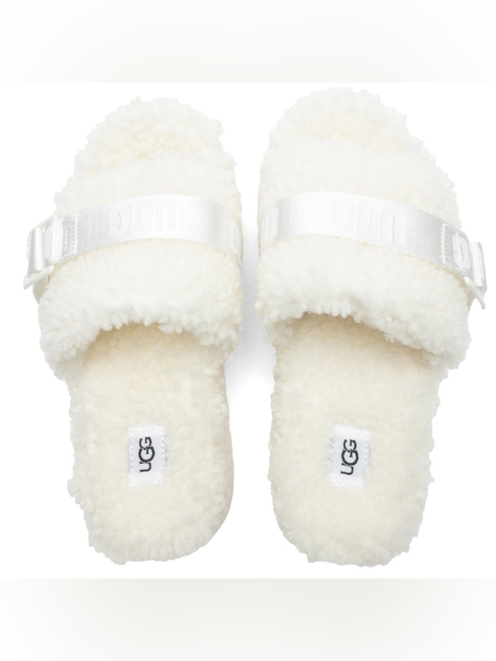 UGG FLUFFITA ivory white White Sherpa Slide Sandals/slides. Size 7